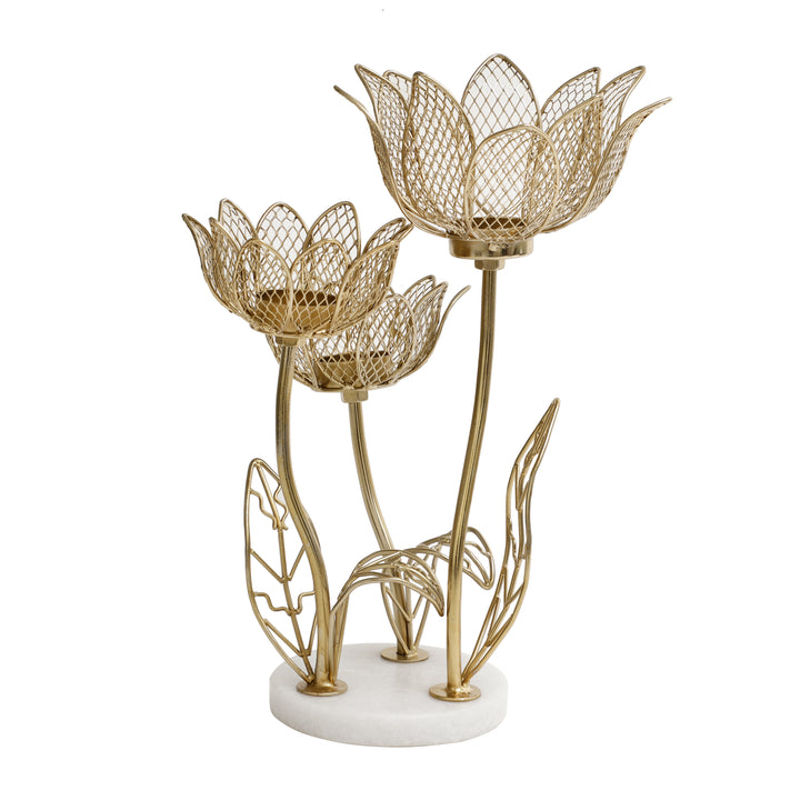 Lotus Triple-Tealight Marble Glow | Serene Marble Holder for Ambiance