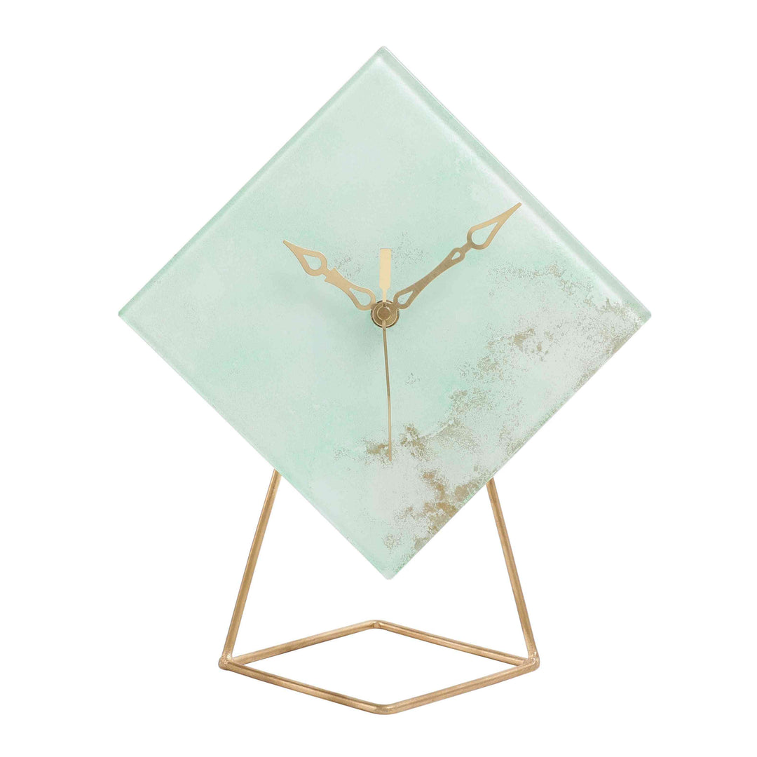 Hannah Emerald Embossed Clock | Green Glass Timepiece for Elegant Decor