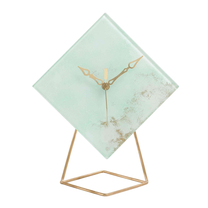 Hannah Emerald Embossed Clock | Green Glass Timepiece for Elegant Decor