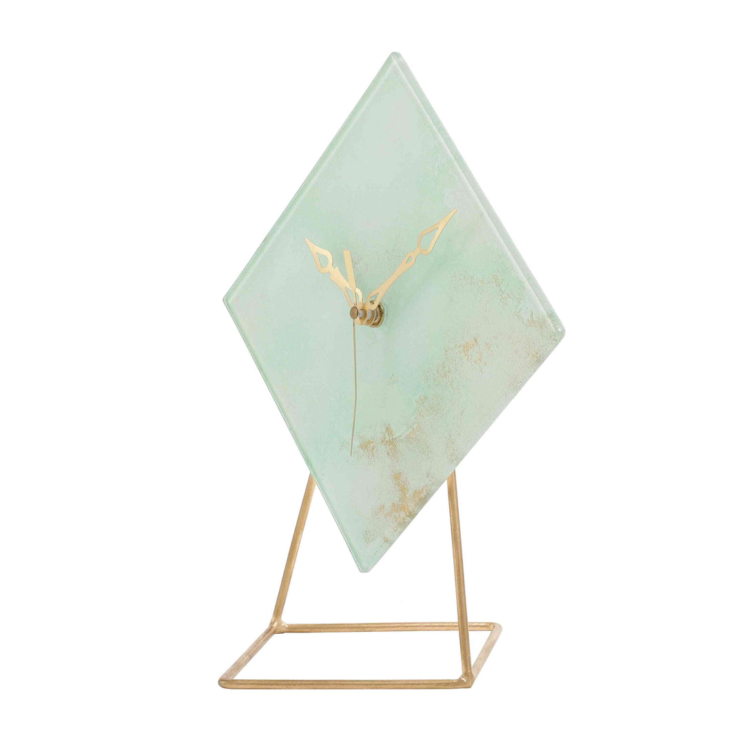 Hannah Emerald Embossed Clock | Green Glass Timepiece for Elegant Decor