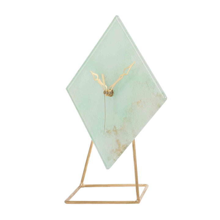 Hannah Emerald Embossed Clock | Green Glass Timepiece for Elegant Decor