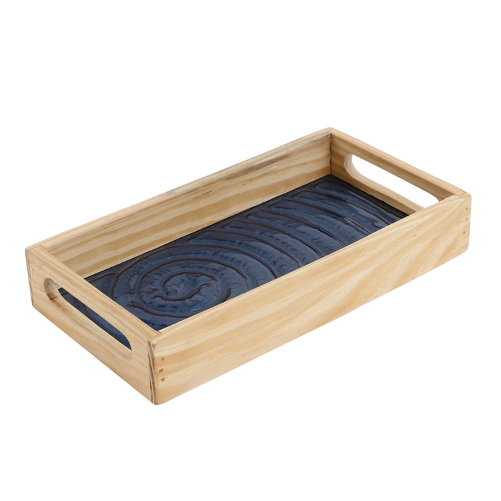 Duran Blue Spiral Elegance Tray | Vibrant Small Glass Tray for Decor