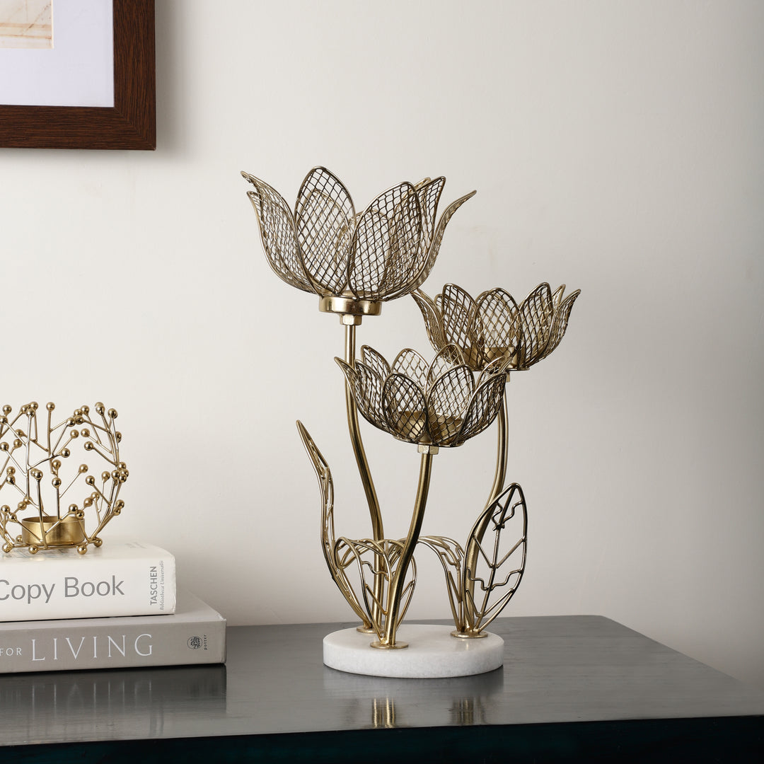 Lotus Triple-Tealight Marble Glow | Serene Marble Holder for Ambiance