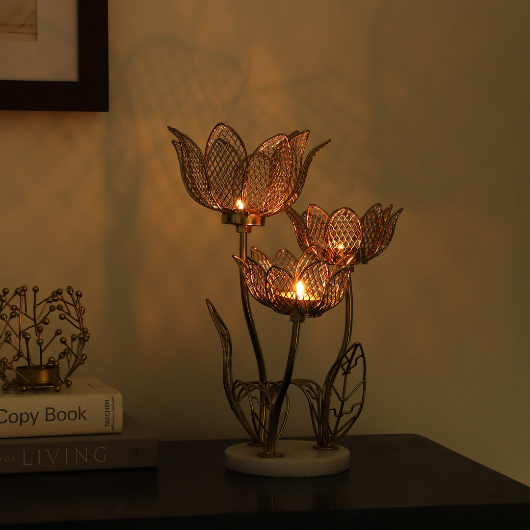 Lotus Triple-Tealight Marble Glow | Serene Marble Holder for Ambiance