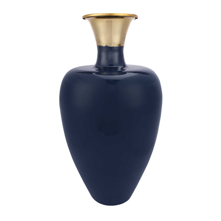 Urn Flame Teal Blue Urn | Lacquered Metal Vase for Vibrant Decor
