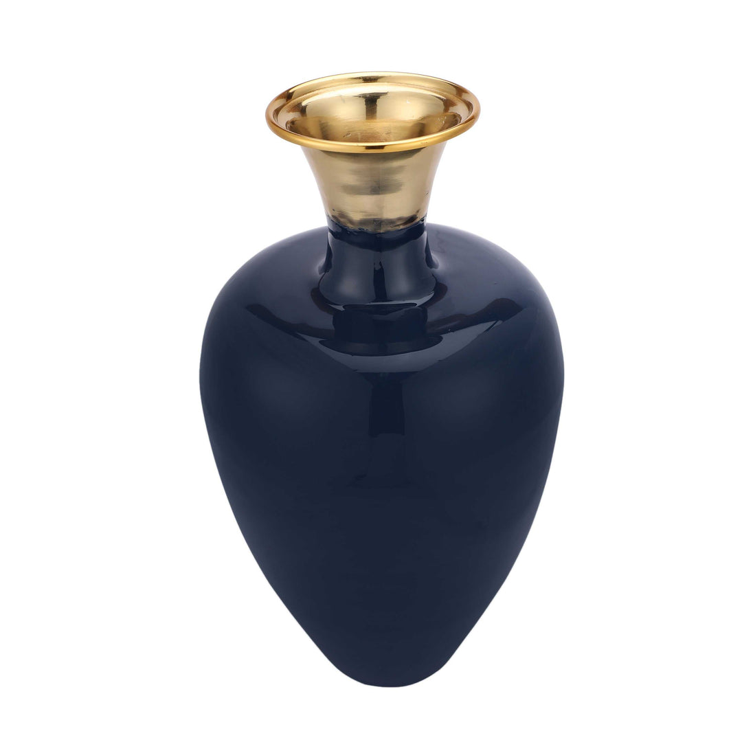 Urn Flame Teal Blue Urn | Lacquered Metal Vase for Vibrant Decor