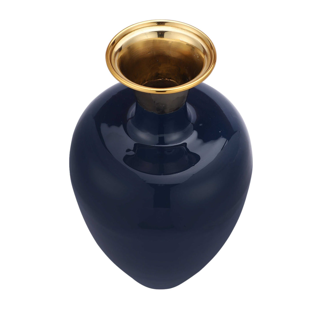 Urn Flame Teal Blue Urn | Lacquered Metal Vase for Vibrant Decor