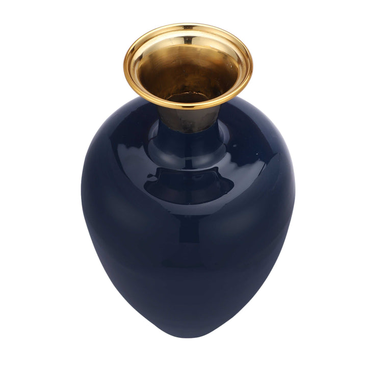 Urn Flame Teal Blue Urn | Lacquered Metal Vase for Vibrant Decor