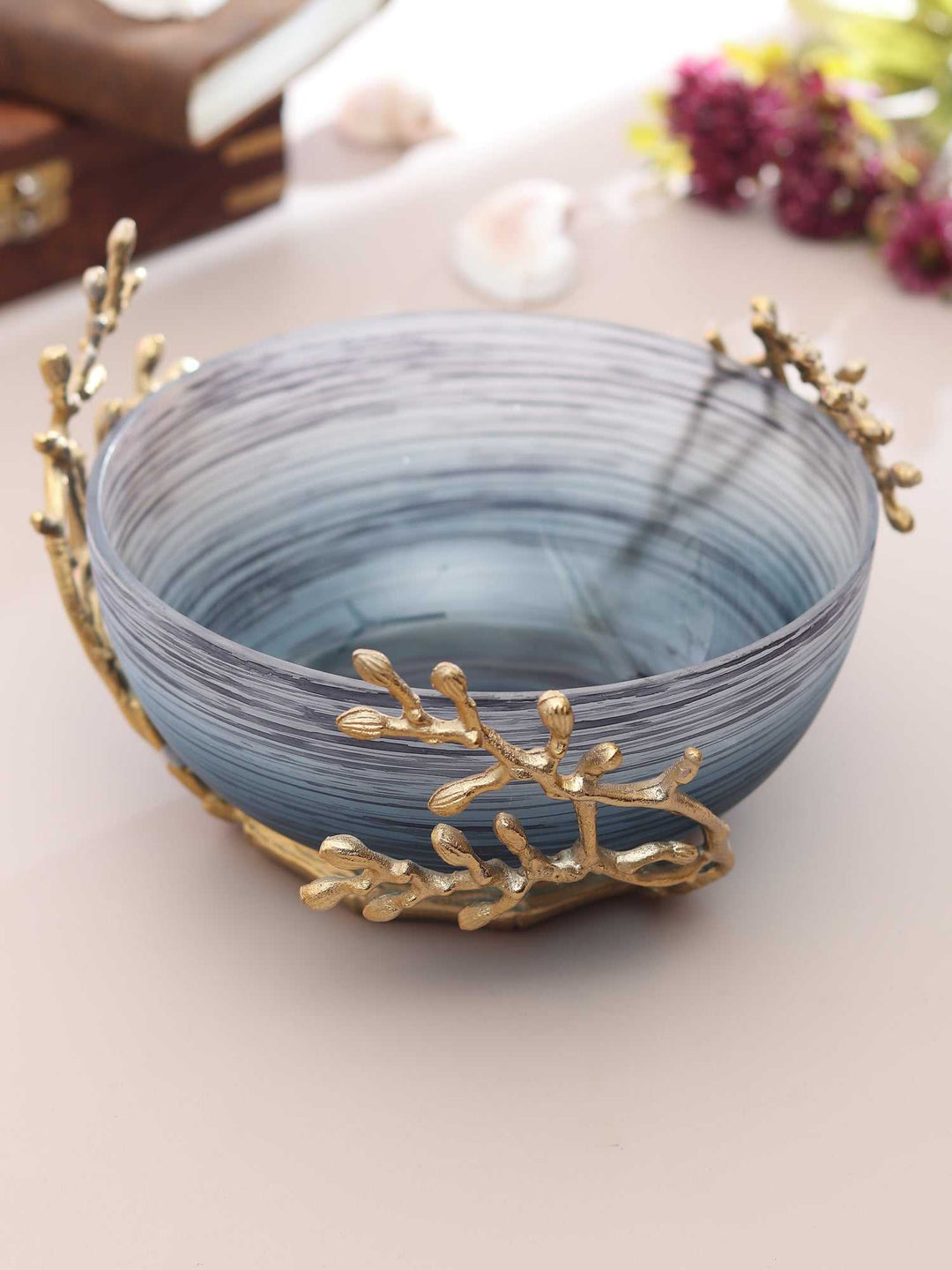 Vincent Artisanal Glass Vessel | Intricate Metalwork Bowl for Decor
