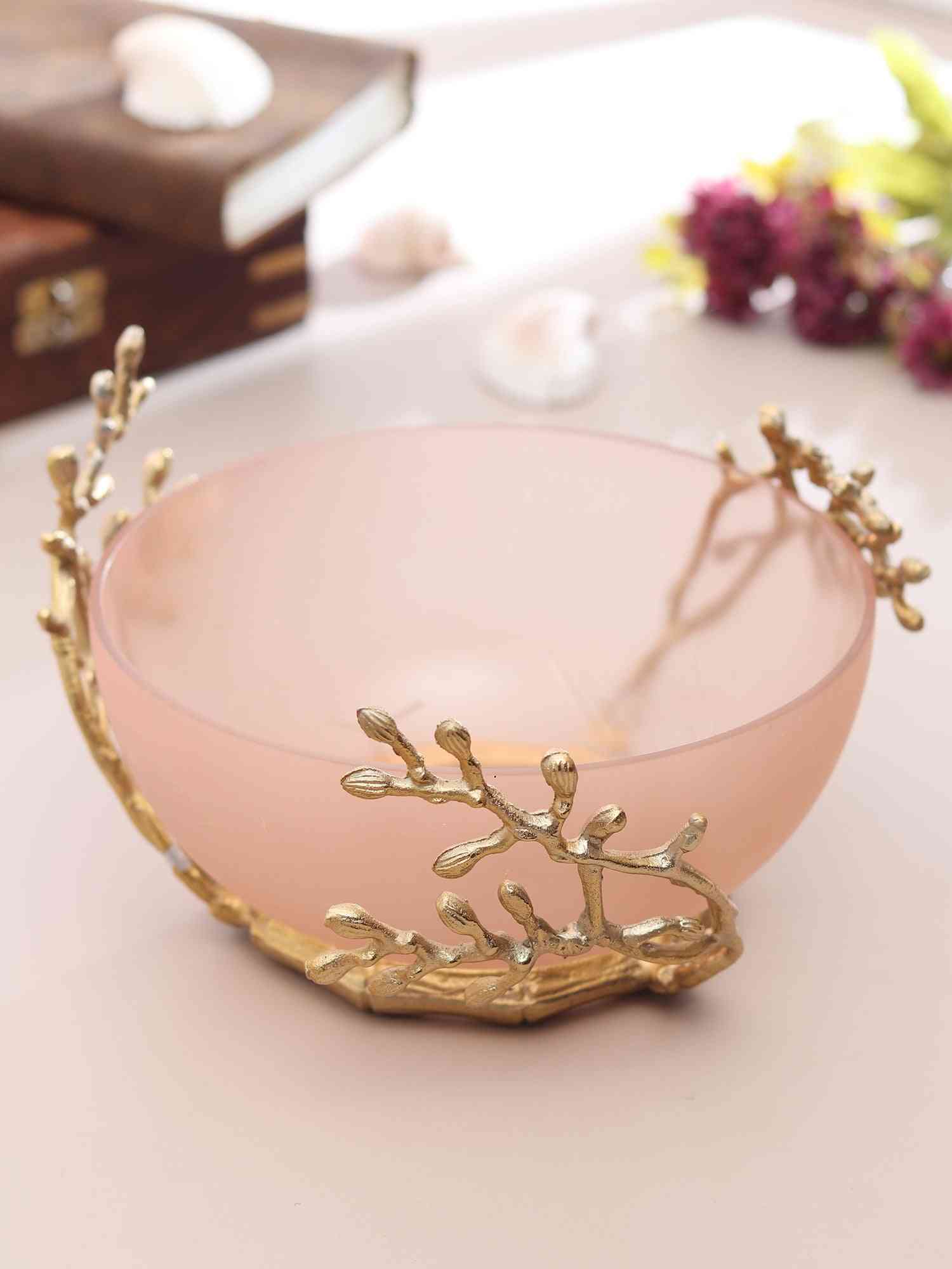 Vincent Artisanal Glass Bowl | Intricate Metalwork for Elegant Decor