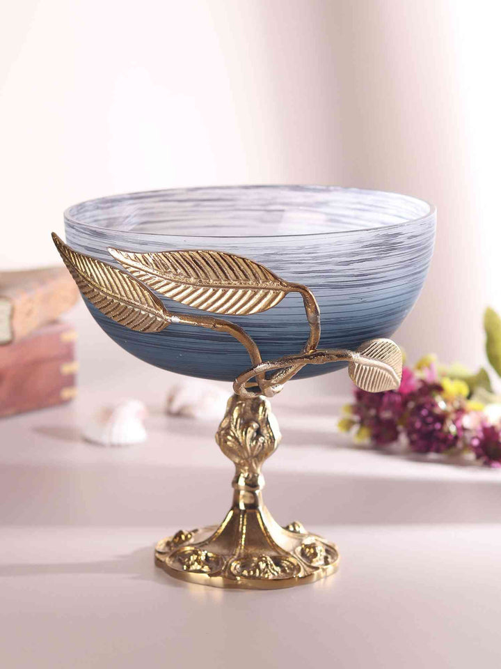 Verdant Elegance Leaf Glass Bowl | Luxe Pedestal Centerpiece for Dining