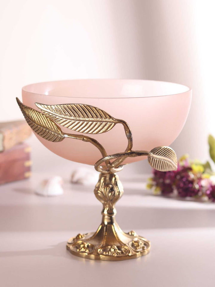 Verdant Elegance Glass Bloom Bowl | Leaf-Accented Centerpiece for Tables