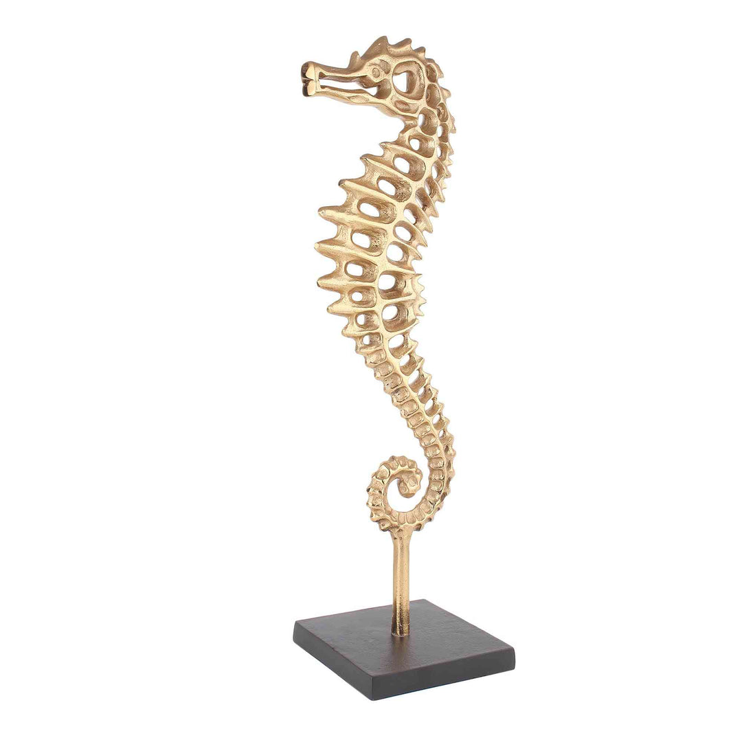Regal Seahorse Oceanic Sculpture | Gold/Black Coastal Elegance Decor