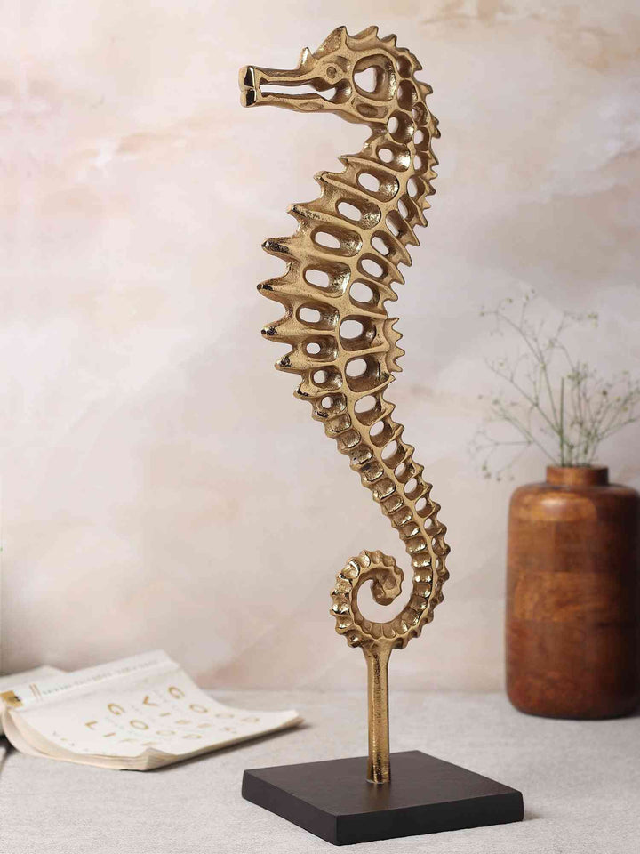 Regal Seahorse Oceanic Sculpture | Gold/Black Coastal Elegance Decor