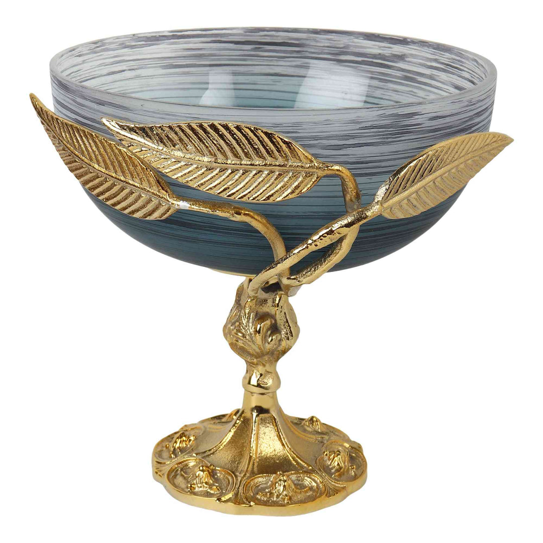 Verdant Elegance Leaf Glass Bowl | Luxe Pedestal Centerpiece for Dining