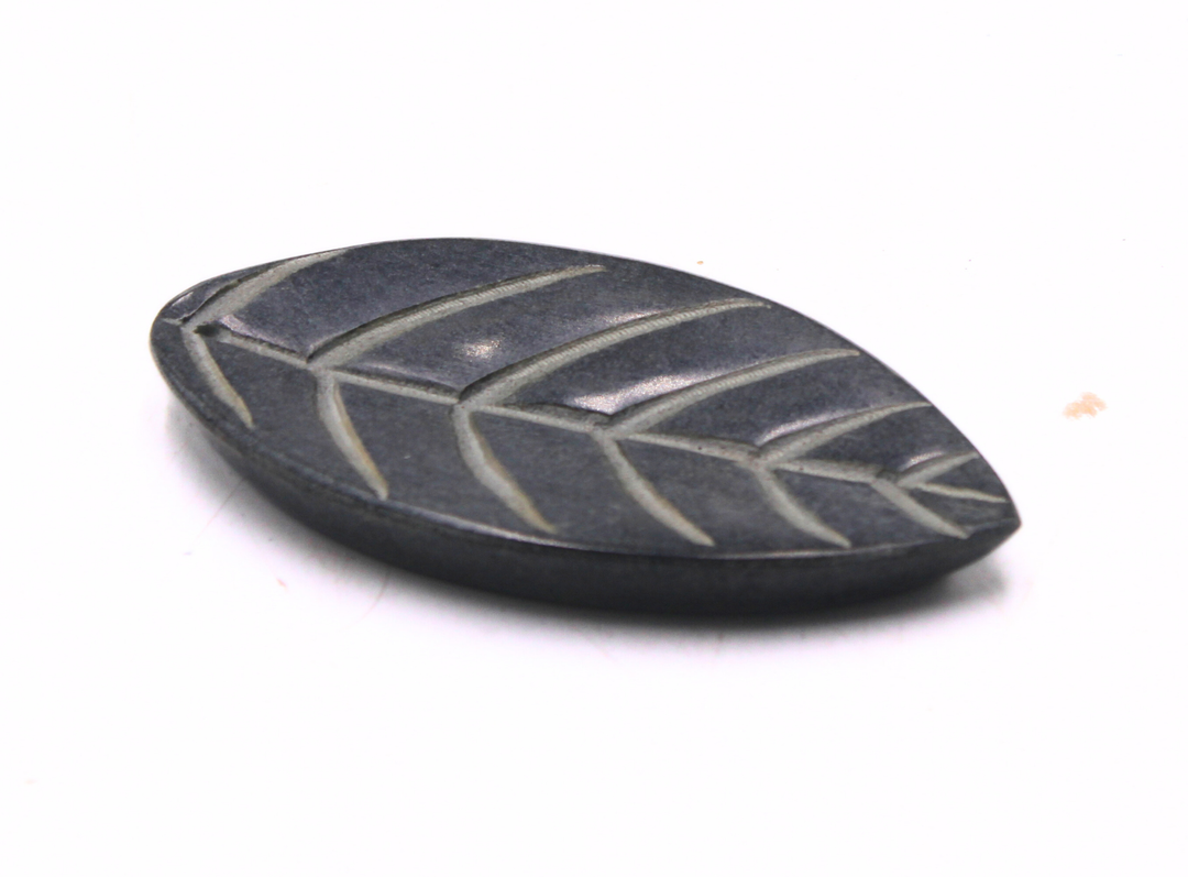 Black Soapstone Leaf-Shaped Incense Plate Handcrafted Decorative Tray
