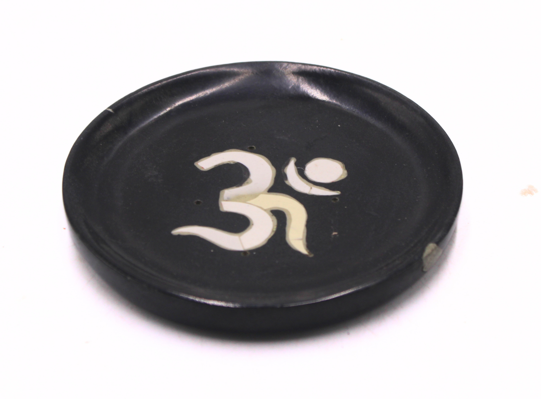 Traditional Black Soapstone Handcrafted Om Incense Plate