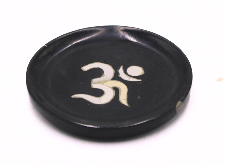 Traditional Black Soapstone Handcrafted Om Incense Plate