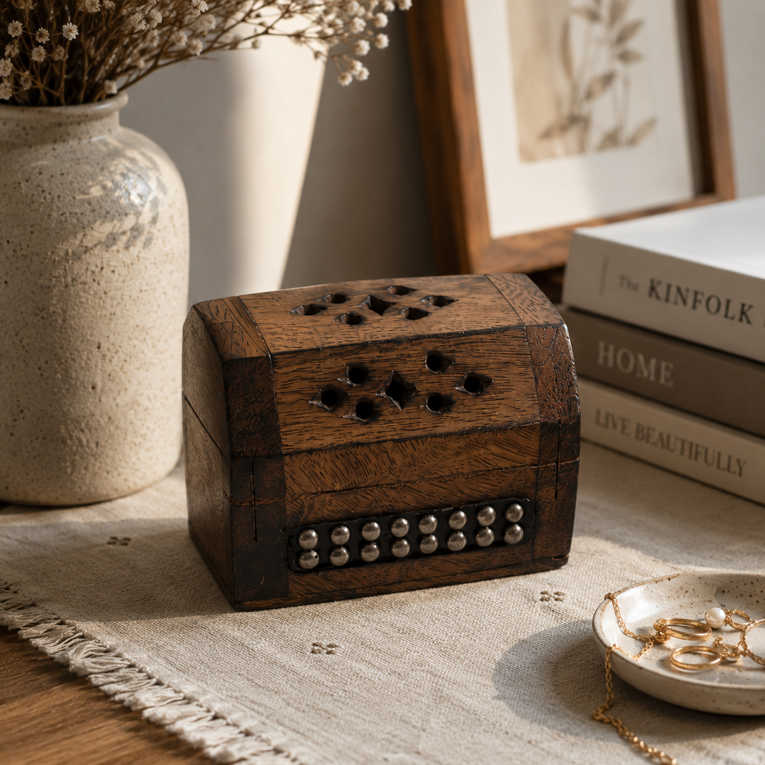 Wooden Incense Cone Burner Box for Pooja & Home