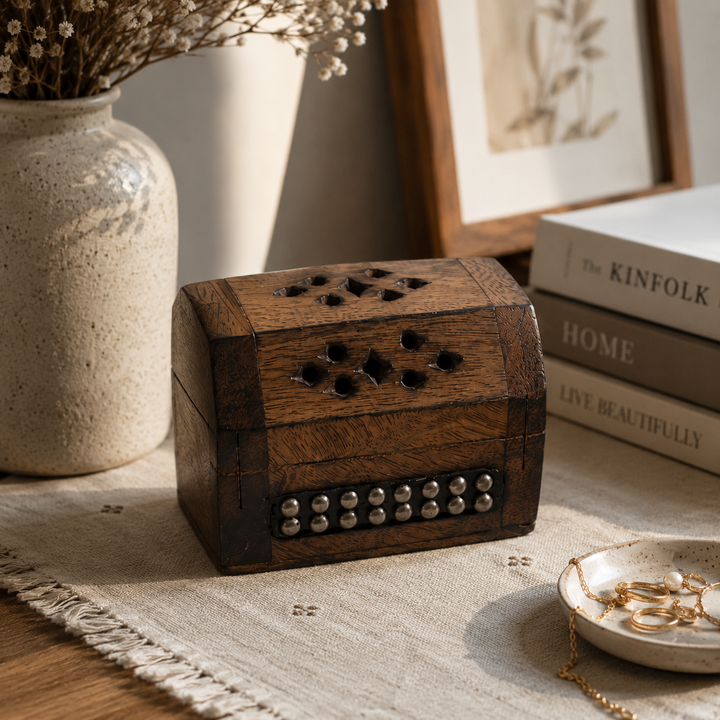 Wooden Incense Cone Burner Box for Pooja & Home