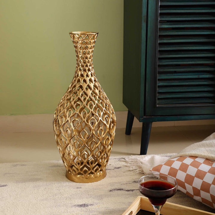 Cavendish Ornate Gold Vase | Intricate Metal Vase for Luxurious Decor