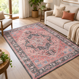 Expobazaar Washable Rust Charcoal Vintage Medallion  | Rug in a Box