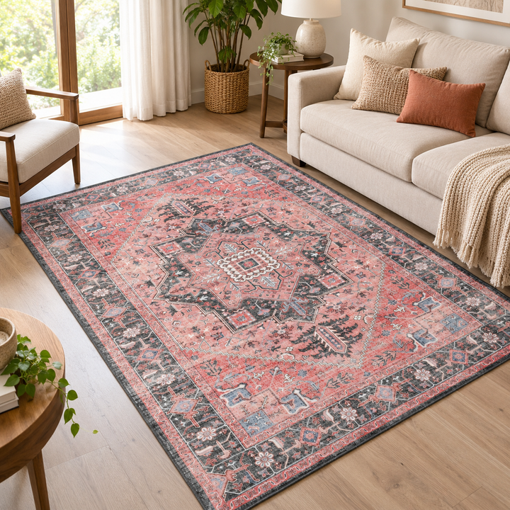 Expobazaar Washable Rust Charcoal Vintage Medallion  | Rug in a Box