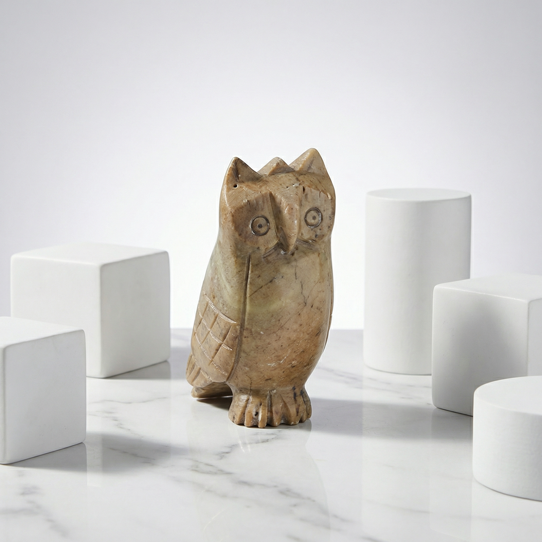 Hand Carved Brown Soapstone Owl Decorative Showpiece for Home