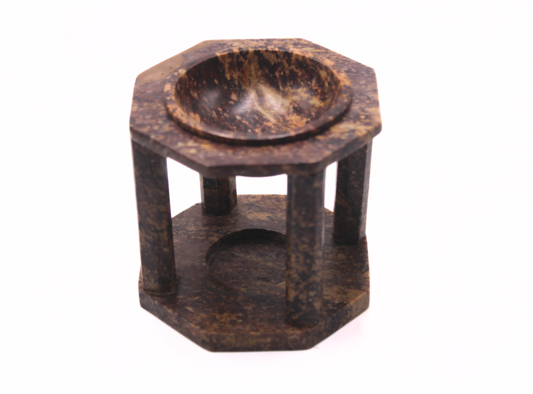 Brown Soapstone Four-Feet Oil Burner Handcrafted Decorative Accent