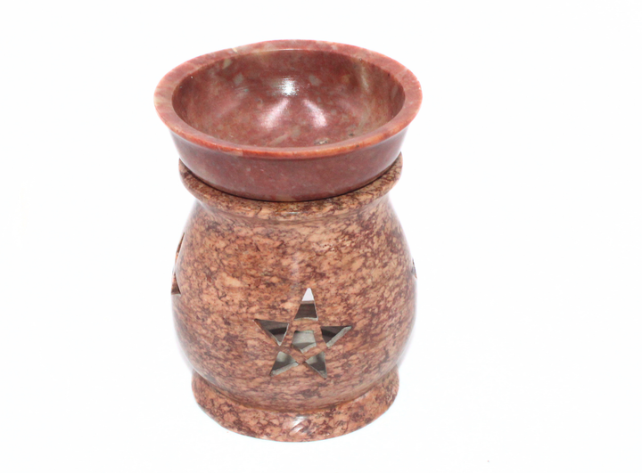 Artisan Light Brown Soapstone Oil Burner with Star Motif Tabletop