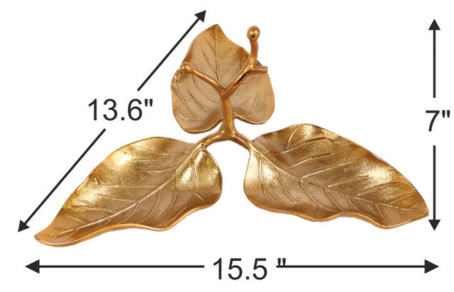 Expobazaar 3 Leaf Decorative Gold Platter