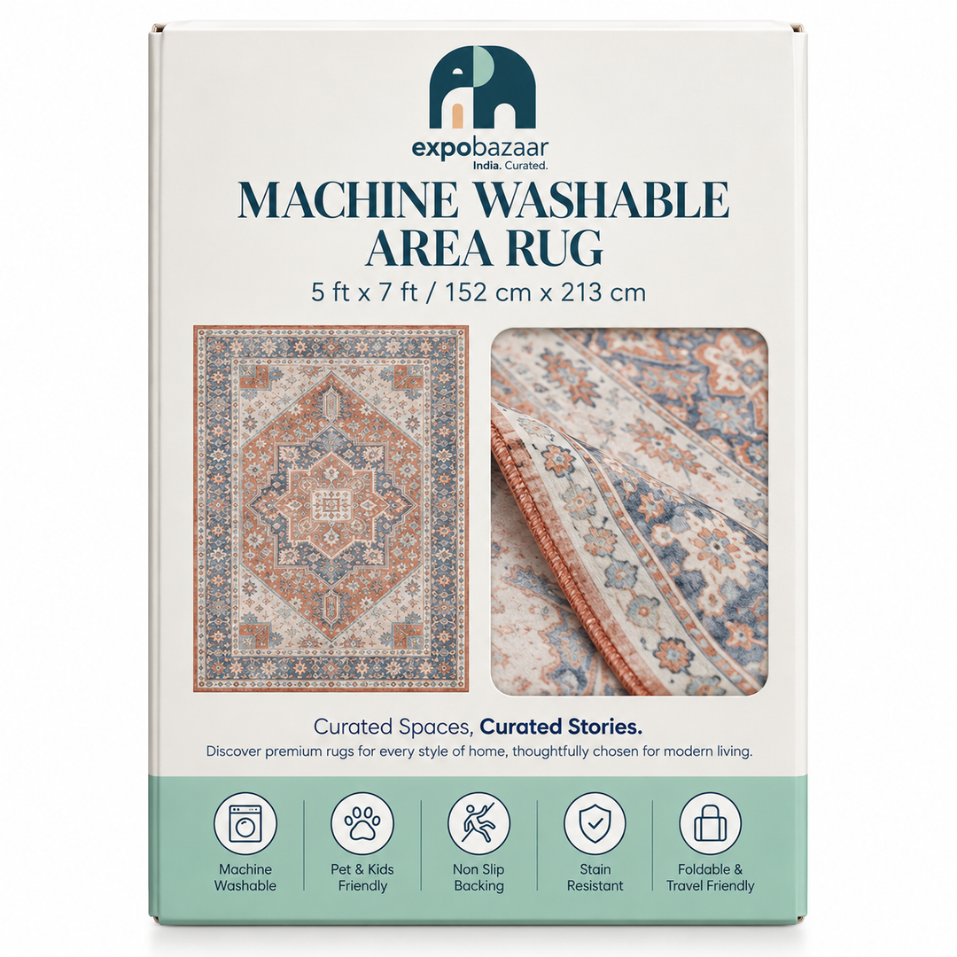 Expobazaar Washable Slate Medallion Rug | Rug in a Box