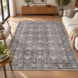 Expobazaar Washable Grey Taupe Persian Floral Rug | Rug in a Box