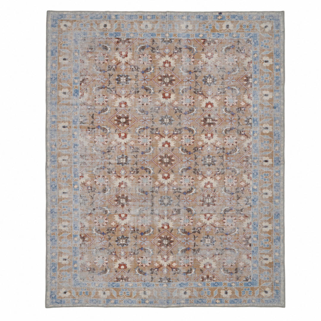 Expobazaar Washable Beige Blue Persian Floral Rug | Rug in a Box