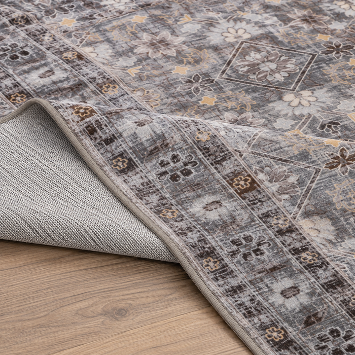 Expobazaar Washable Grey Taupe Persian Floral Rug | Rug in a Box