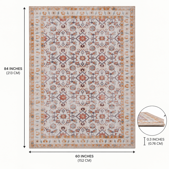 Expobazaar Washable Ivory Blossom Rug | Rug in a Box