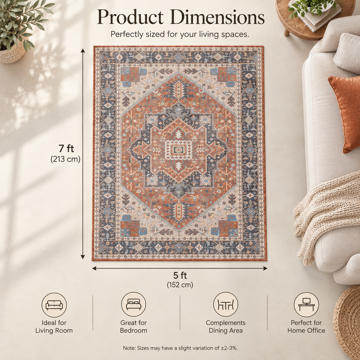 Expobazaar Washable Slate Medallion Rug | Rug in a Box