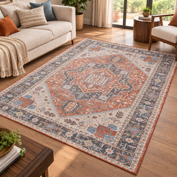 Expobazaar Washable Slate Medallion Rug | Rug in a Box
