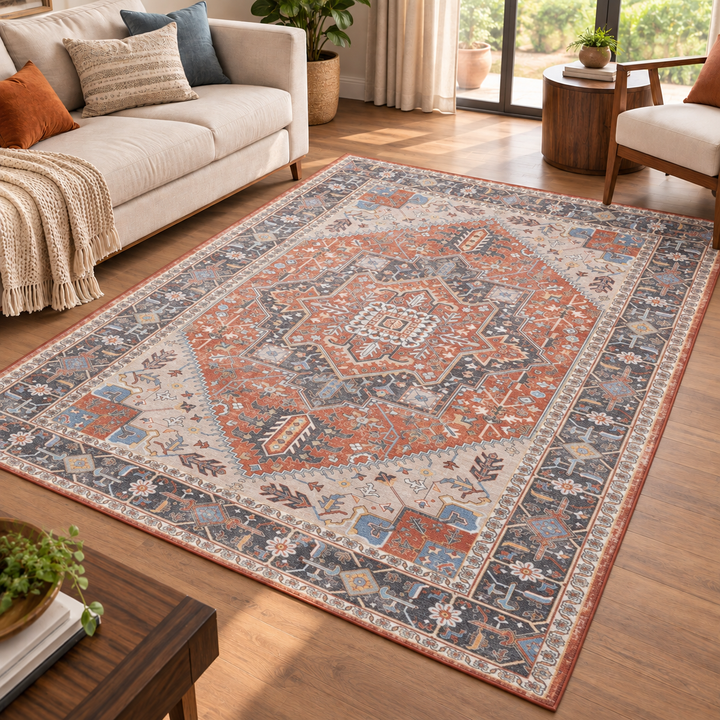 Expobazaar Washable Slate Medallion Rug | Rug in a Box
