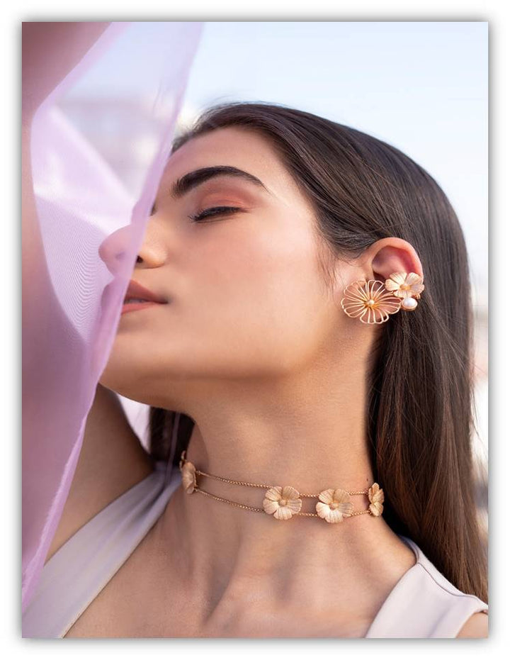 Six Flower Choker Necklace | Gold-Plated Brass Floral Design