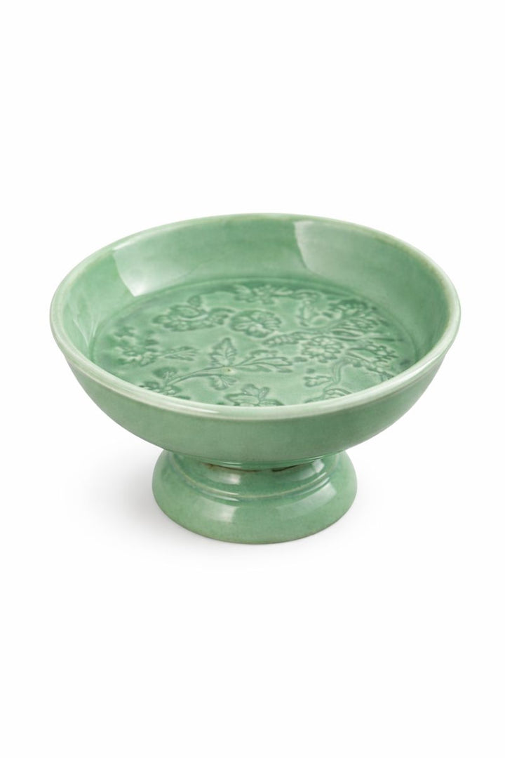 Green Ceramic Finish Cake Stand 12.5 Inch with Embossed Design