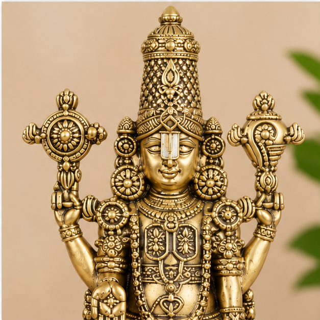 Brass Tirupati Balaji Standing Idol, 6.5 Inch