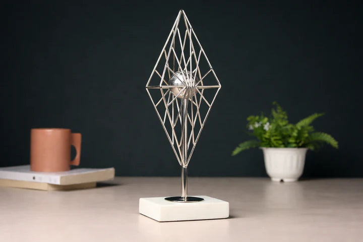Diamond Prism Decor – Modern Silver Geometric Art for Tabletop