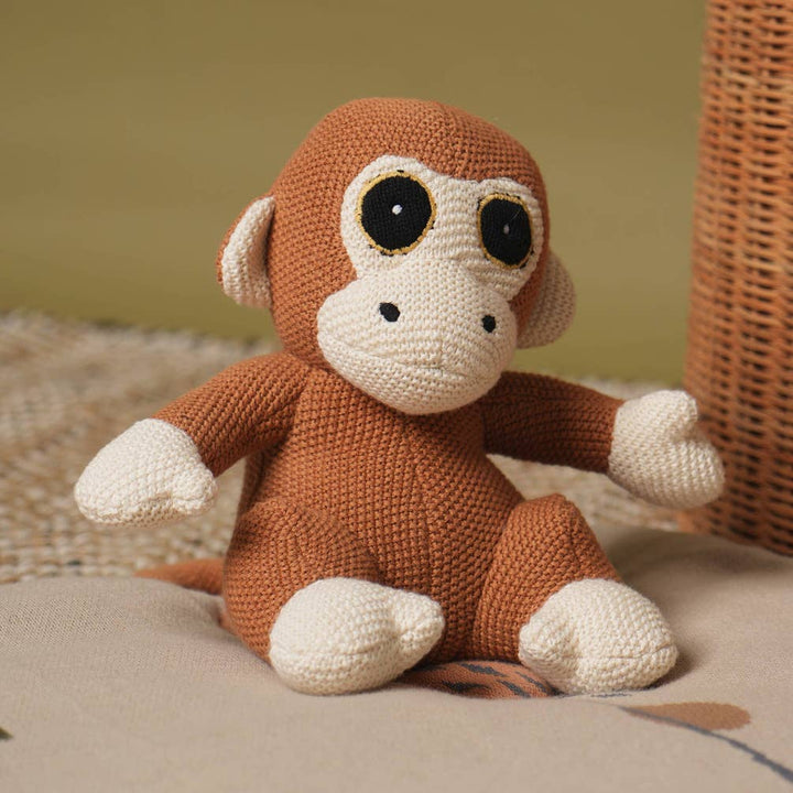 Monk the Soft Knitted Monkey Toy – Coral Almond, Apricot