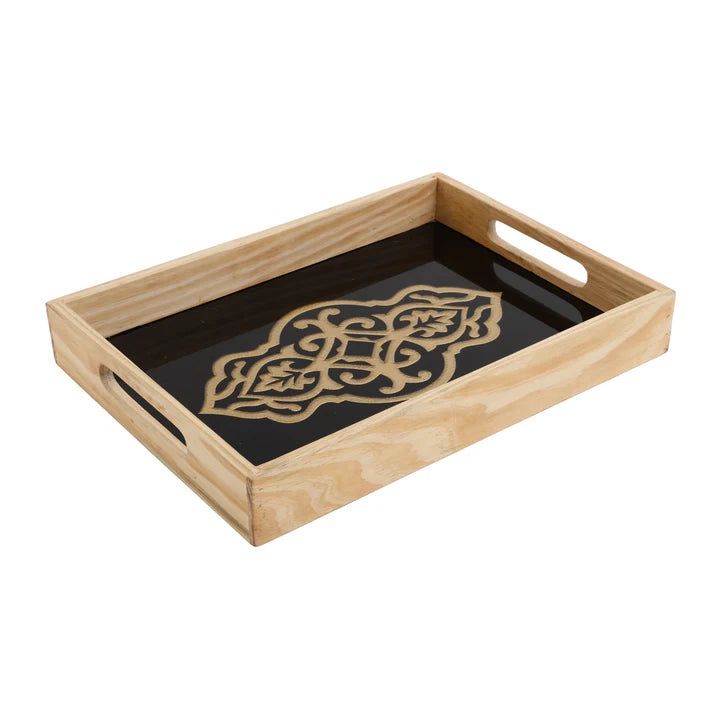 Elegant Glass Serving Tray with Gold Inlay Design