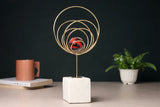 Aurora Gold Rings Accent Sculpture | Luxurious Red Crystal Sphere Decor