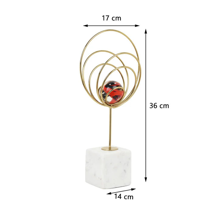 Aurora Gold Rings Accent – Luxurious Red Crystal Sphere Sculpture