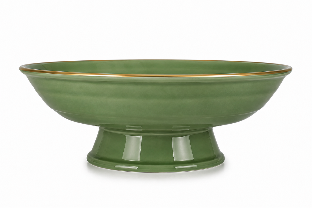 Green Ceramic Finish Cake Stand 12.5 Inch with Embossed Design