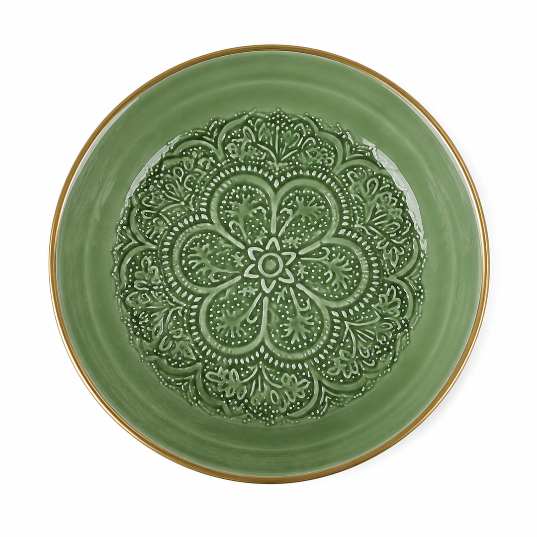 Green Ceramic Finish Cake Stand 12.5 Inch with Embossed Design