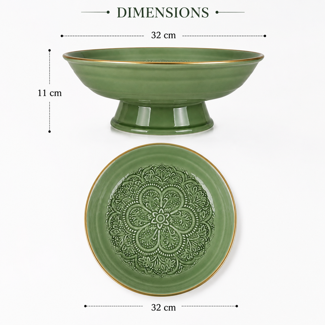 Green Ceramic Finish Cake Stand 12.5 Inch with Embossed Design